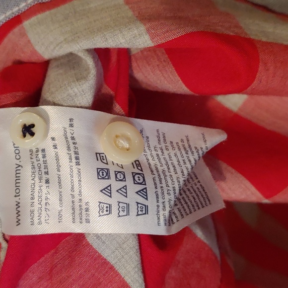 TOMMY HILFIGER Button Down Long Sleeve Shirt, Red/Gray, XXL - Picture 4 of 5